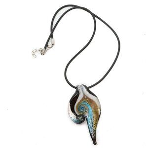 Art Glass Swirl Drop Pendant Necklace Murano Style Italy Gold Blue Black White